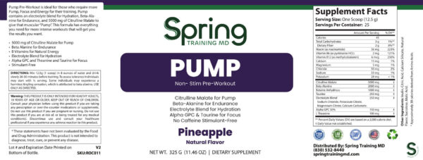 Pineapple-flavored pre-workout supplement label.