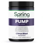 Pre-workout supplement container labeled "Spring Pump".