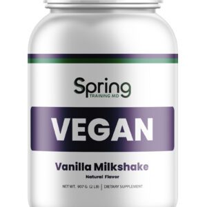 Vegan vanilla milkshake supplement container.