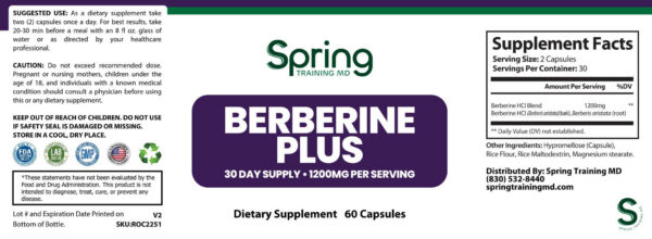 Berberine Plus dietary supplement label design.