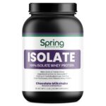 Whey protein isolate jar, chocolate milkshake flavor.