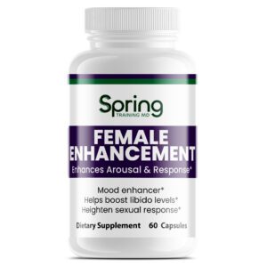 Female enhancement supplement bottle with label.