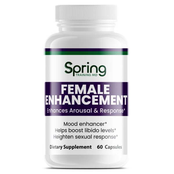 Female enhancement supplement bottle with label.
