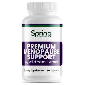 Menopause support supplement bottle with wild yam.