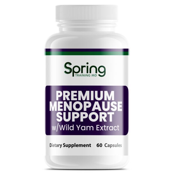 Menopause support supplement bottle with wild yam. Menopause support supplement bottle with wild yam.