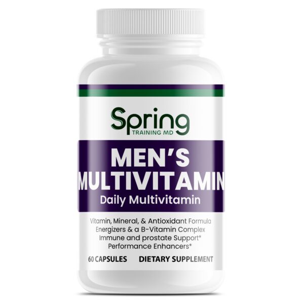 Men's multivitamin bottle, dietary supplement.