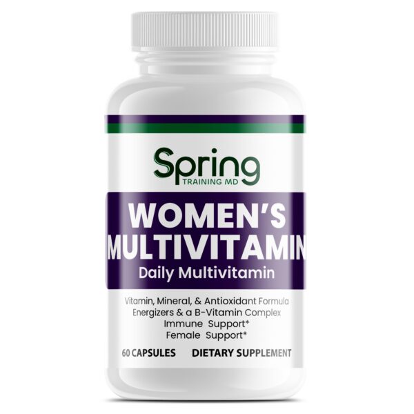 Women's multivitamin bottle with 60 capsules. Women's multivitamin bottle with 60 capsules.