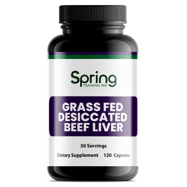 Grass-fed beef liver supplement bottle. Grass-fed beef liver supplement bottle.