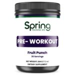 Pre-workout supplement jar, fruit punch flavor.