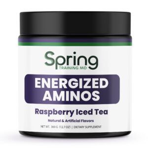 Energized Aminos Raspberry Iced Tea supplement container.