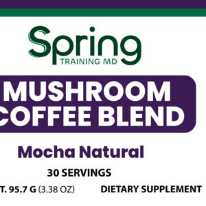 Mushroom coffee blend packaging with supplement facts.