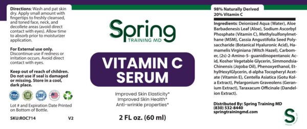 Vitamin C serum bottle label with instructions.