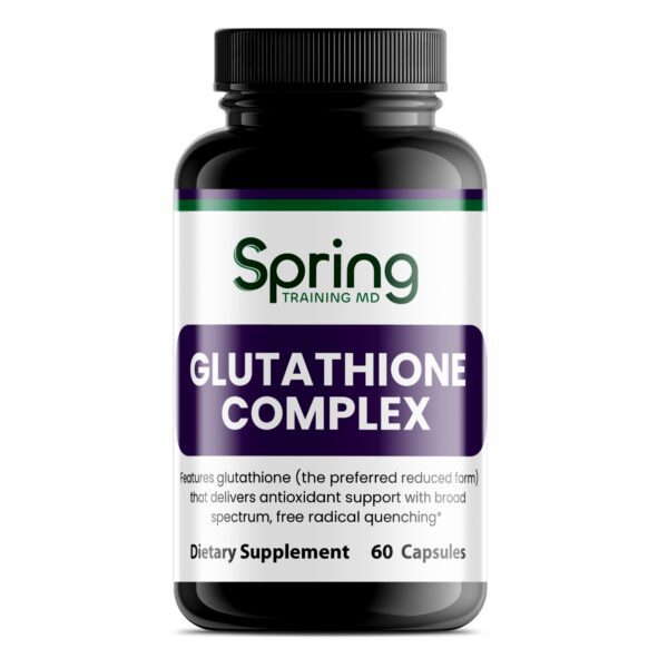 Glutathione Complex supplement bottle, 60 capsules. Glutathione Complex supplement bottle, 60 capsules.