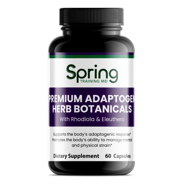 Supplement bottle labeled "Premium Adaptogen Herb Botanicals. Supplement bottle labeled "Premium Adaptogen Herb Botanicals.