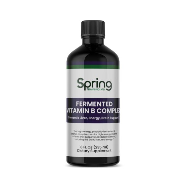 Fermented Vitamin B Complex supplement bottle. Fermented Vitamin B Complex supplement bottle.