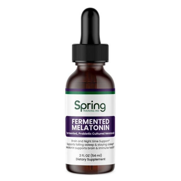 Fermented melatonin supplement bottle with dropper. Fermented melatonin supplement bottle with dropper.