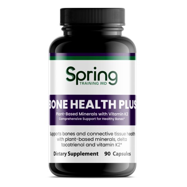 Bone health supplement bottle with 90 capsules. Bone health supplement bottle with 90 capsules.