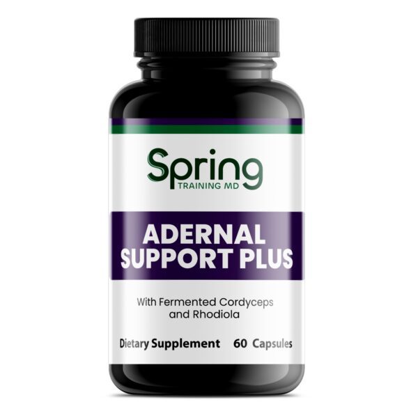 Adrenal support supplement bottle, 60 capsules. Adrenal support supplement bottle, 60 capsules.