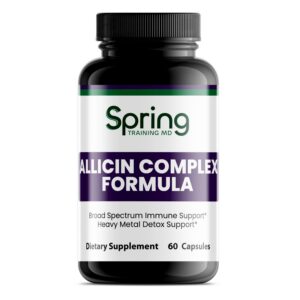 Dietary supplement bottle labeled Allicin Complex Formula.