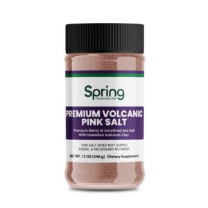 Premium volcanic pink salt in jar.