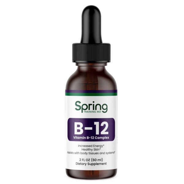 Vitamin B-12 dietary supplement bottle.