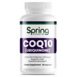 CoQ10 dietary supplement bottle, 30 capsules.