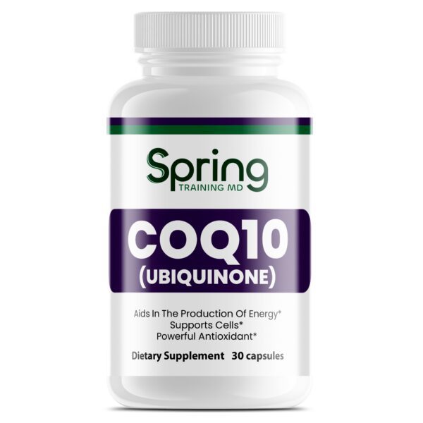 CoQ10 dietary supplement bottle, 30 capsules. CoQ10 dietary supplement bottle, 30 capsules.