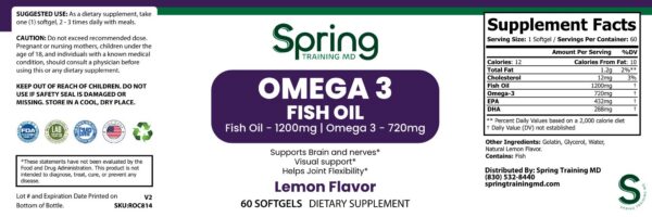 Omega 3 Fish Oil supplement label.