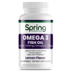 Omega 3 fish oil supplement bottle.