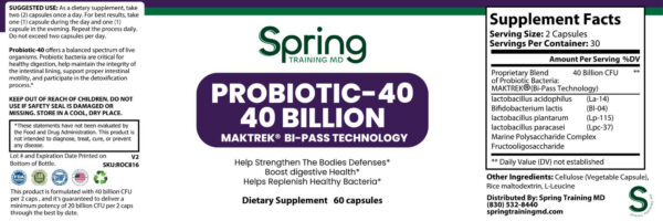 Probiotic supplement label with nutritional information.