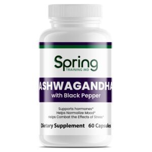 Ashwagandha supplement bottle with black pepper.