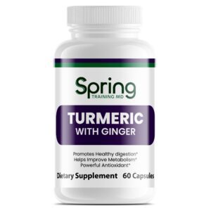 Turmeric with ginger supplement bottle.