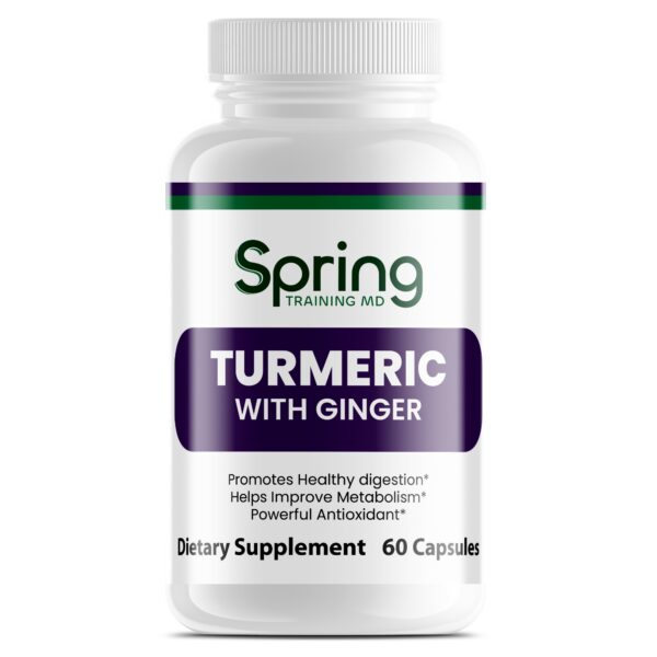 Turmeric with ginger supplement bottle. Turmeric with ginger supplement bottle.