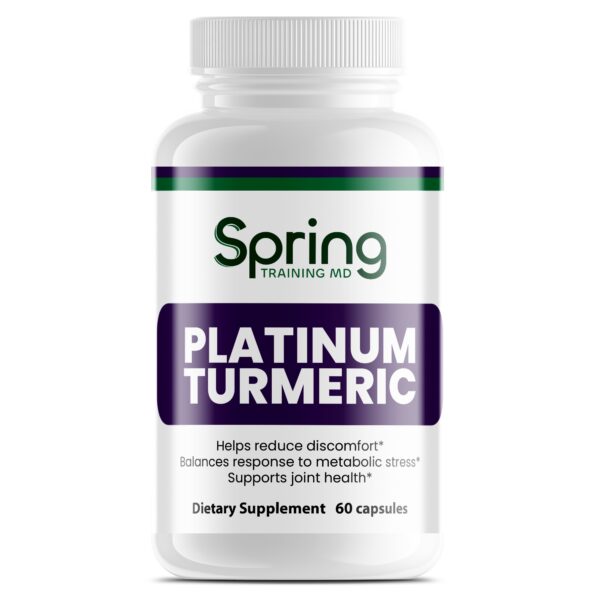 Platinum Turmeric supplement bottle, 60 capsules. Platinum Turmeric supplement bottle, 60 capsules.