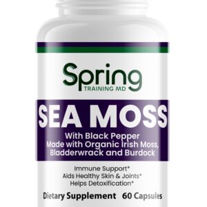 Sea Moss dietary supplement bottle with label.