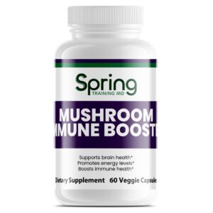 Mushroom immune booster supplement bottle.