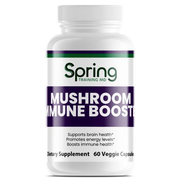Mushroom immune booster supplement bottle. Mushroom immune booster supplement bottle.