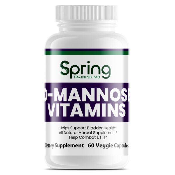 Supplement bottle labeled D-Mannose Vitamins. Supplement bottle labeled D-Mannose Vitamins.