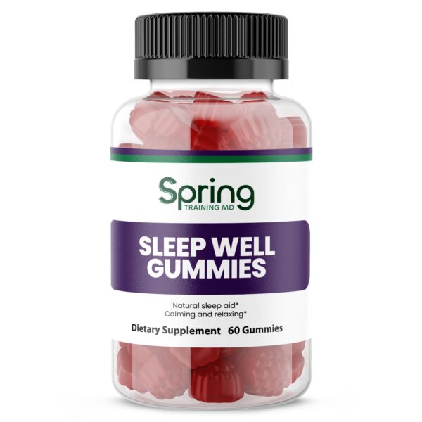 Bottle of Sleep Well Gummies supplement.