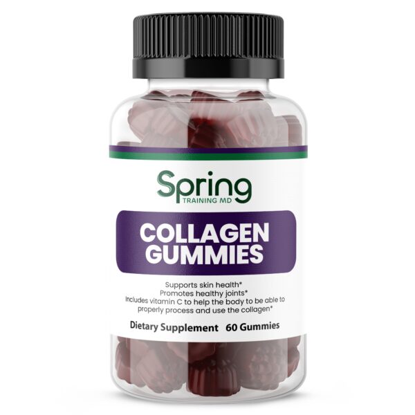 Collagen gummies bottle with 60 dietary supplements.