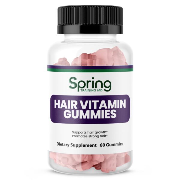 Bottle of hair vitamin gummies, 60 count. Bottle of hair vitamin gummies, 60 count.