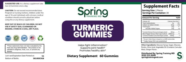 Turmeric gummies supplement label with information.