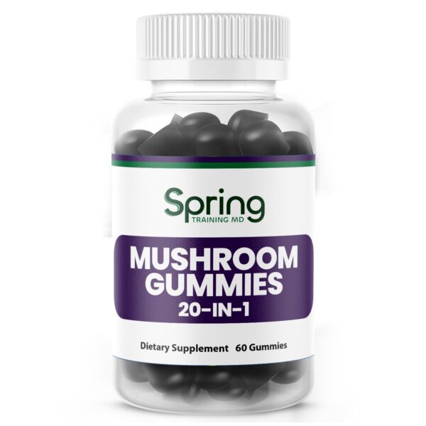 Mushroom gummies supplement bottle, 60 count. Mushroom gummies supplement bottle, 60 count.