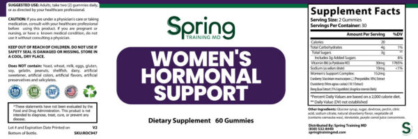 Women's hormonal support dietary supplement label.