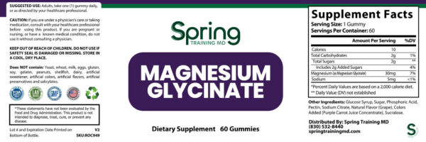 Magnesium Glycinate supplement label with details.