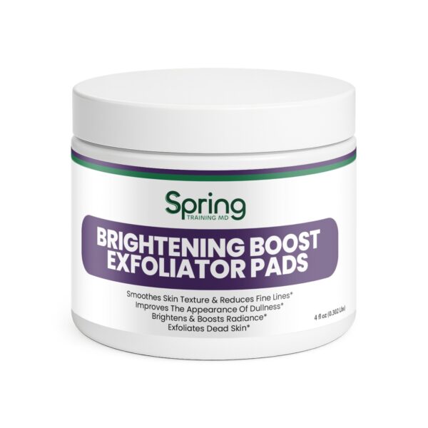 Brightening exfoliator pads in white container.