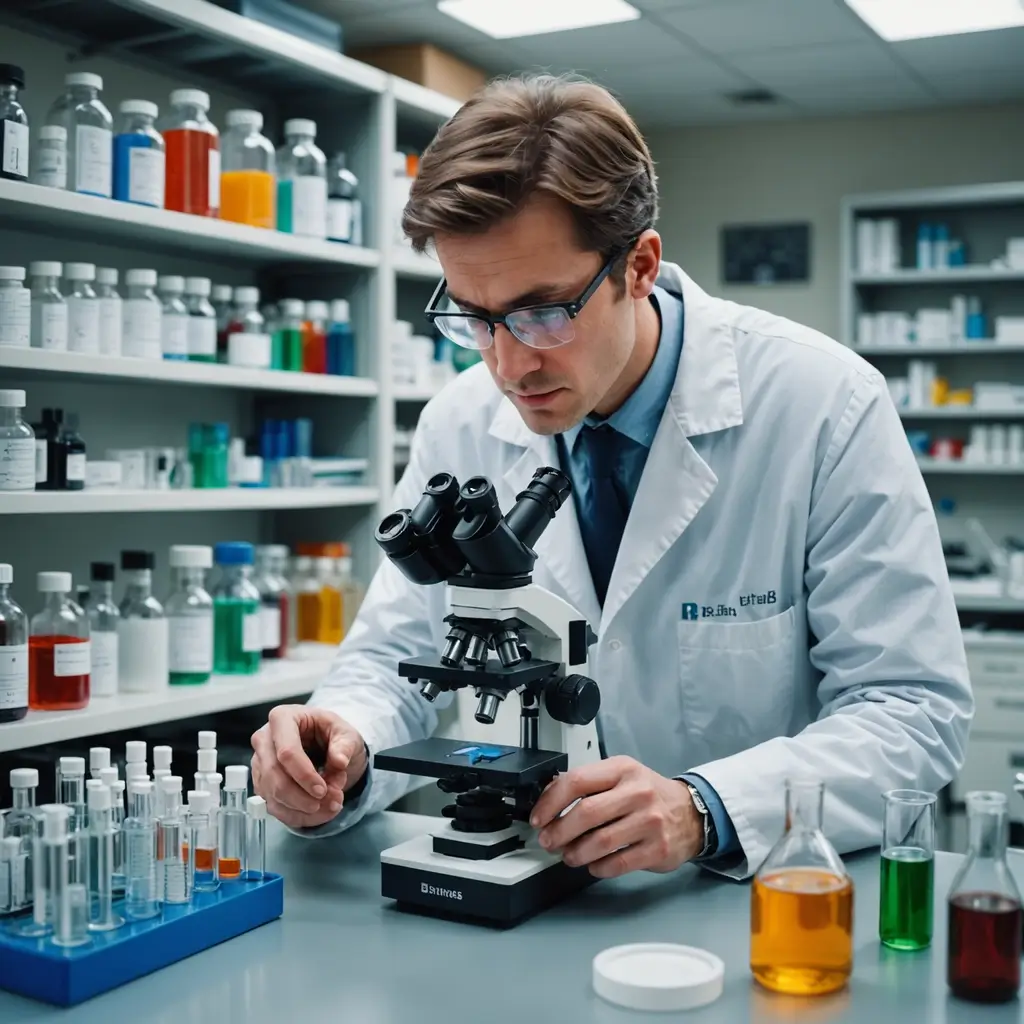 Scientist examining samples with a microscope.